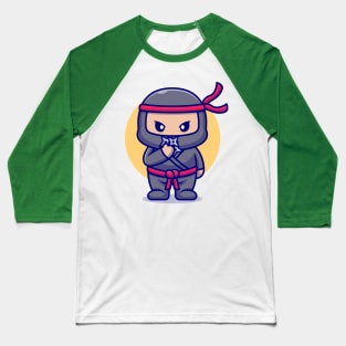 Cute Ninja With Shuriken Cartoon Baseball T-Shirt